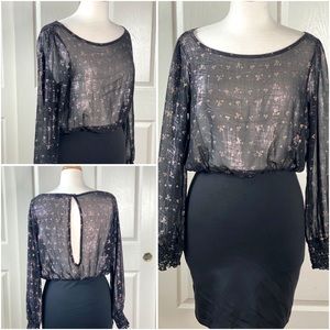 Sheer Body-con Lon Sleeve Dress